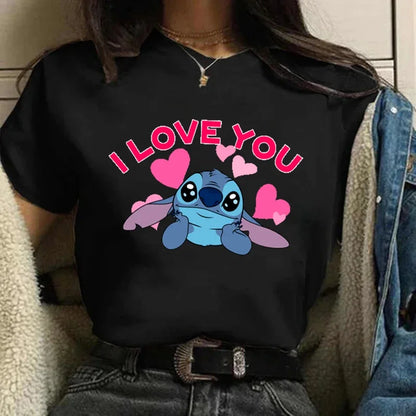 Camiseta divertida de dibujos animados de Stitch de Disney de los años 90 para mujer, camiseta de Lilo y Stitch, camiseta gráfica, ropa de calle, camisetas, ropa femenina