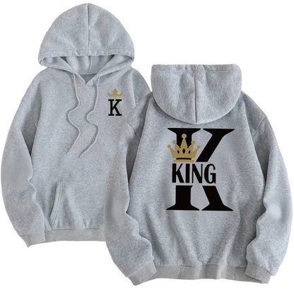 sudaderas con capucha para hombre y mujer, sudaderas con estampado de King Queen, ropa informal versátil para parejas, jersey diario para Otoño e Invierno