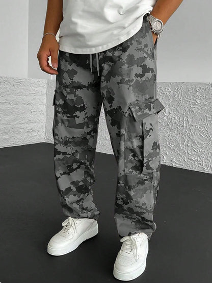 Pantalones cargo de pierna recta con estampado de camuflaje para hombre, ropa de calle de moda, pantalones tácticos para exteriores, pantalones de trabajo largos de moda para hombre