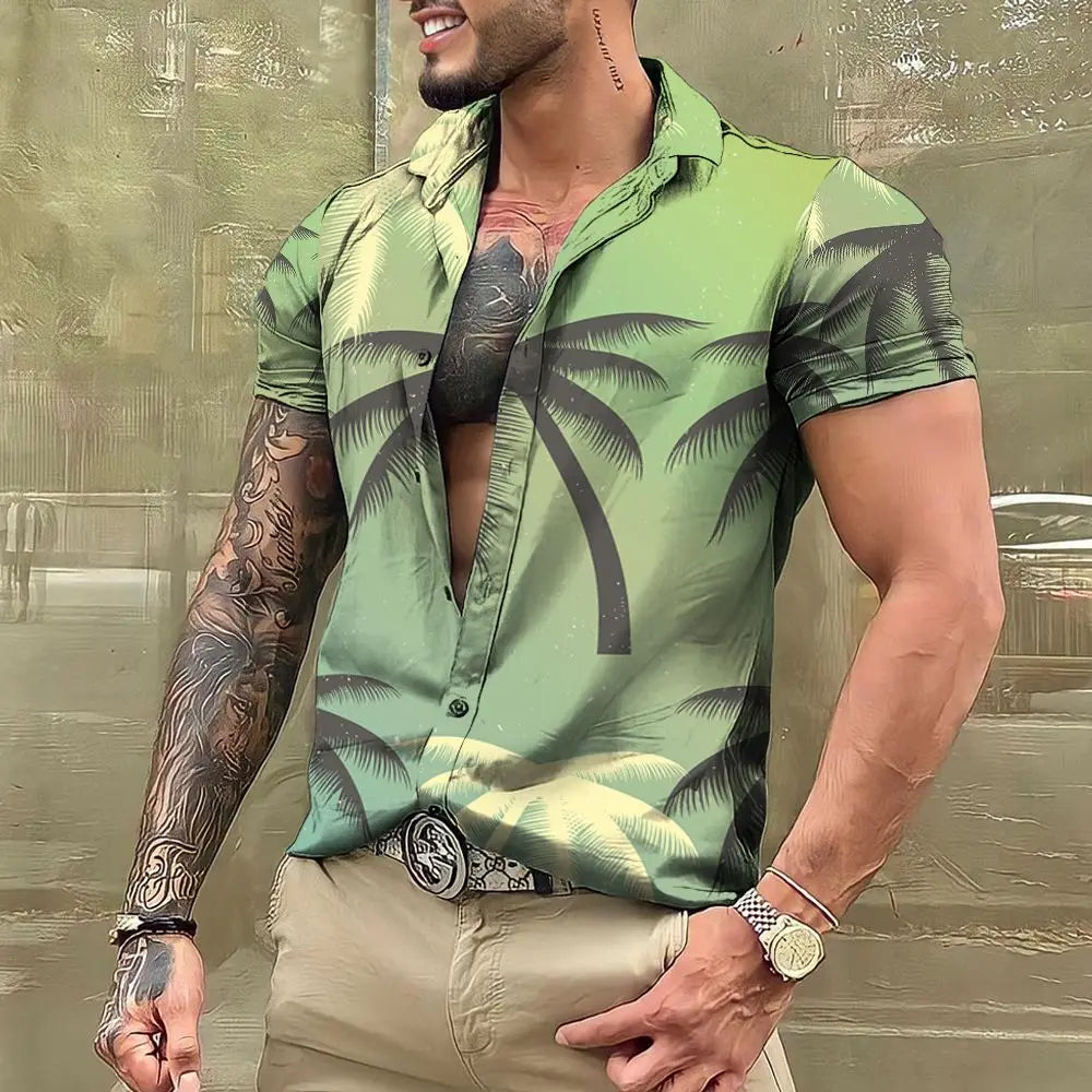 Chemises cocotiers pour hommes, chemises imprimées en 3D pour hommes, chemises de plage à manches courtes, chemisier tendance pour hommes, chemise 