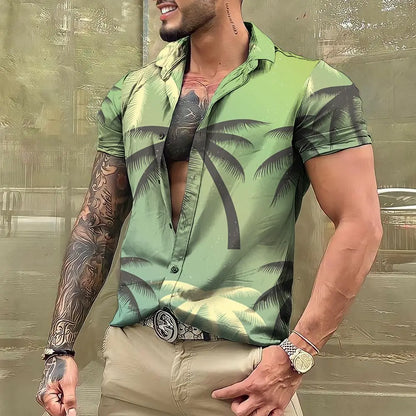 Chemises cocotiers pour hommes, chemises imprimées en 3D pour hommes, chemises de plage à manches courtes, chemisier tendance pour hommes, chemise 
