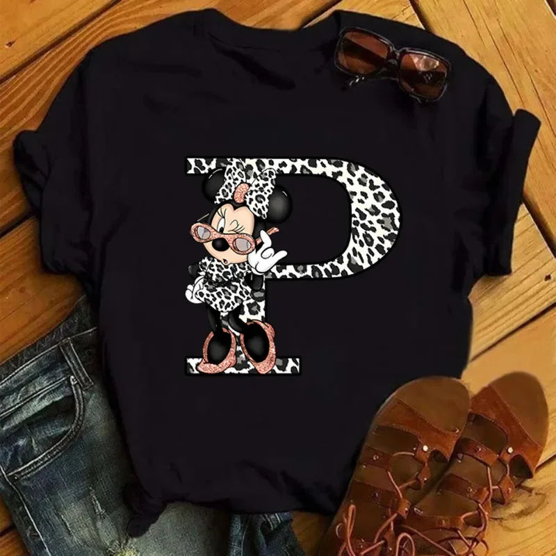 Camisetas con estampado de 26 letras para mujer, camisetas Disney 2024, camisetas casuales de verano de manga corta, camisetas gráficas para mujer, ropa para mujer