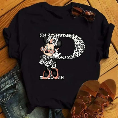Camisetas con estampado de 26 letras para mujer, camisetas Disney 2024, camisetas casuales de verano de manga corta, camisetas gráficas para mujer, ropa para mujer