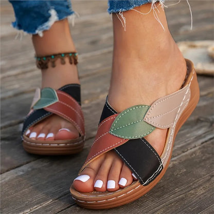 Sandalias de verano, zapatos transpirables para caminar para mujer, zapatos sin cordones para mujer, sandalias de cuña, calzado Retro para mujer, zapatilla