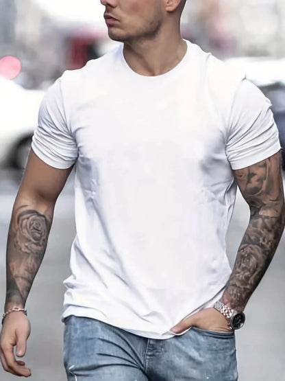 Camiseta deportiva informal de manga corta con cuello redondo y estampado  para hombre
