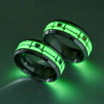 Bagues lumineuses en forme de cœur en acier titane avec rythme cardiaque ECG pour adolescents, garçons et filles, cadeaux 