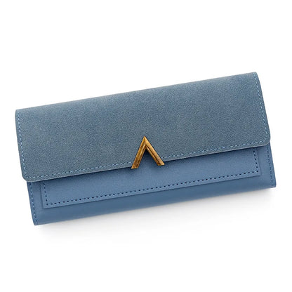 cartera larga con hebilla en forma de V para mujer, cartera triple para mujer