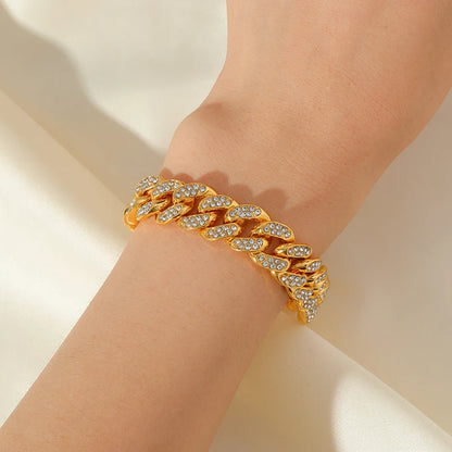Ensemble collier et bracelet en chaîne cubaine épaisse plaquée or 18 carats de style punk pour hommes et femmes 