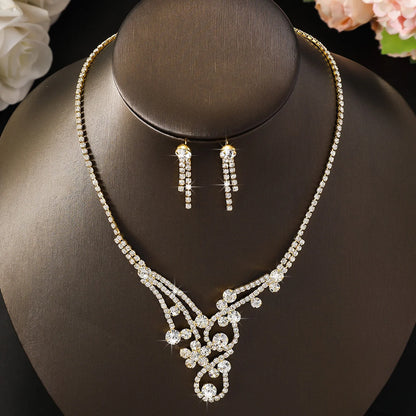 Conjunto de 3 piezas de collar y pendientes con diamantes de imitación para mujer