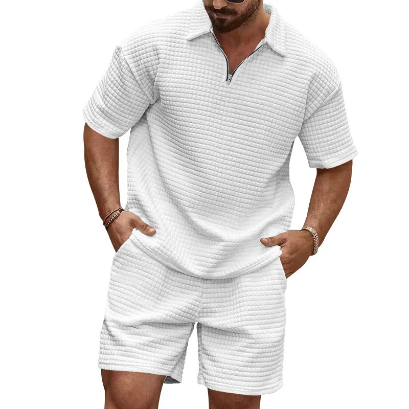 Conjunto de ropa deportiva a rayas para hombre, camiseta y pantalones cortos de manga corta