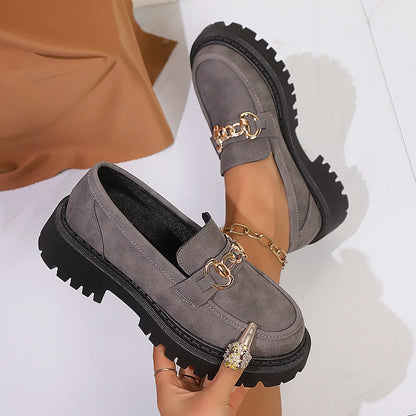 Nuevos zapatos informales con punta redonda y parte inferior gruesa, suela de goma de cuero PU