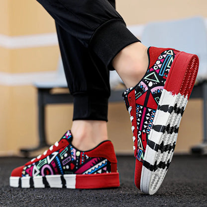 Zapatos vulcanizados rojos de alta calidad para hombre, zapatillas informales Unisex, zapatillas planas con grafiti a la moda de 46 tamaños, zapatos de Skateboard para hombre