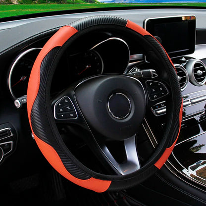 Funda para volante de coche de cuero de fibra de carbono PU sin anillo interior, apta para accesorios de automoción de 14,5 a 15 pulgadas