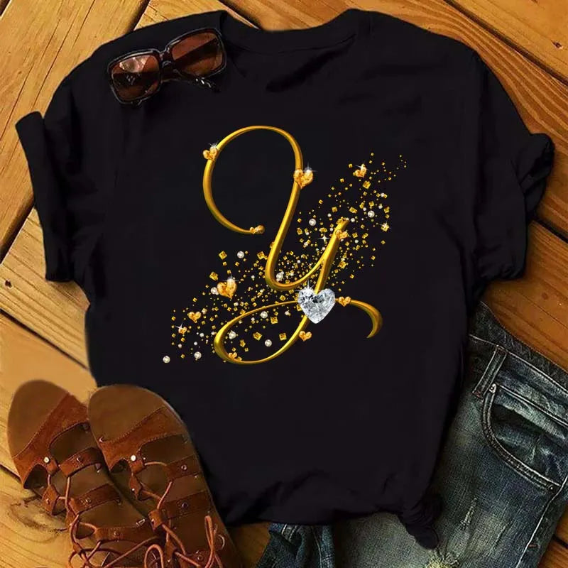 Camiseta de combinación de letras con nombre personalizado para mujer