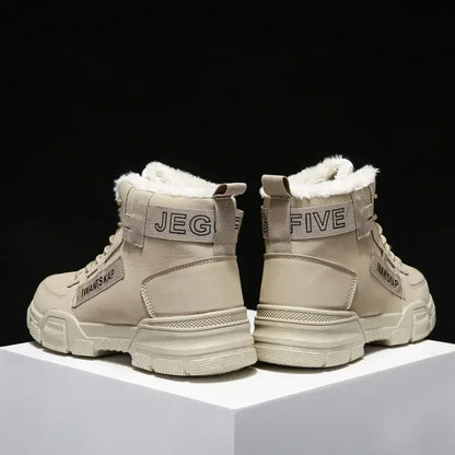 Botas de nieve para hombre, botas de invierno cálidas con cordones, botas de invierno de felpa aterciopelada a la moda, zapatos de hombre de talla grande, color caqui PU517