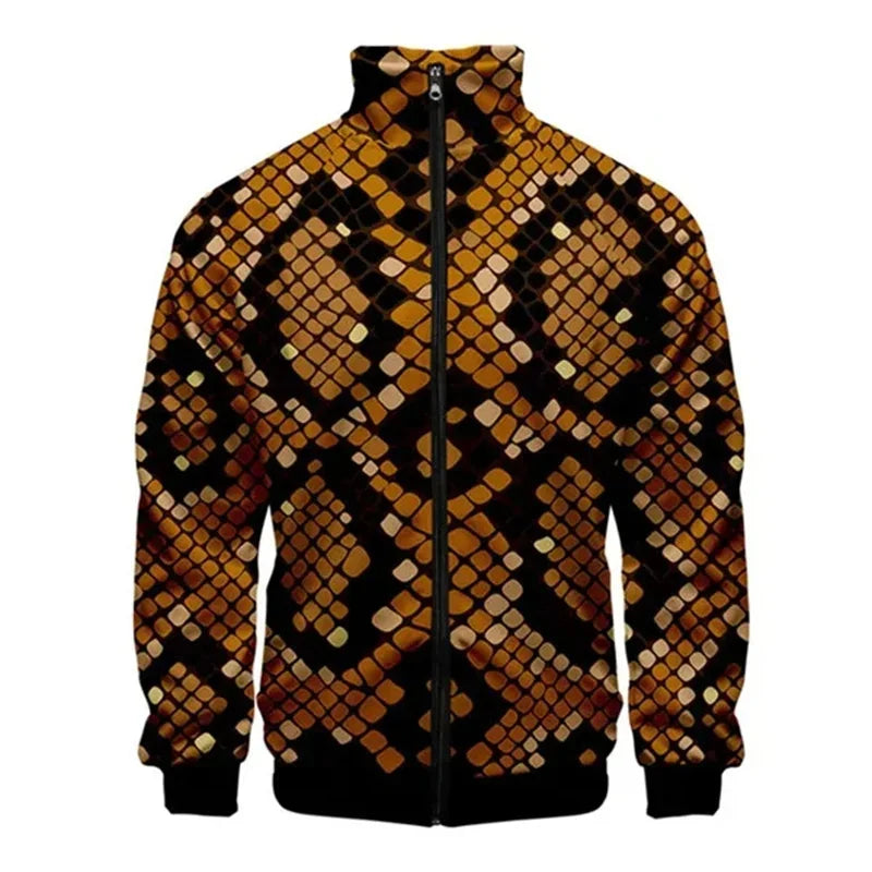 Chaqueta unisex con cremallera de piel de serpiente de tigre impresa  para hombres, abrigo de manga larga con patrón de Animal fresco, chaquetas sueltas con personalidad, Top de ropa de calle