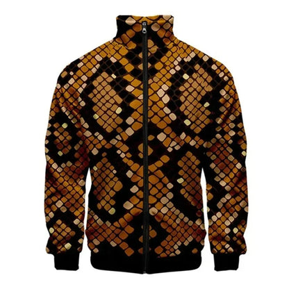 Chaqueta unisex con cremallera de piel de serpiente de tigre impresa  para hombres, abrigo de manga larga con patrón de Animal fresco, chaquetas sueltas con personalidad, Top de ropa de calle