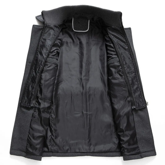 Abrigo de lana con doble cuello para hombre, moda de invierno, grueso, informal, de negocios, dobladillo recto, diseño Simple, sin cinturón, bolsillo lateral