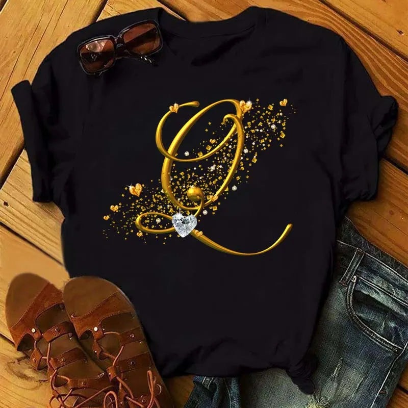 Camiseta de combinación de letras con nombre personalizado para mujer
