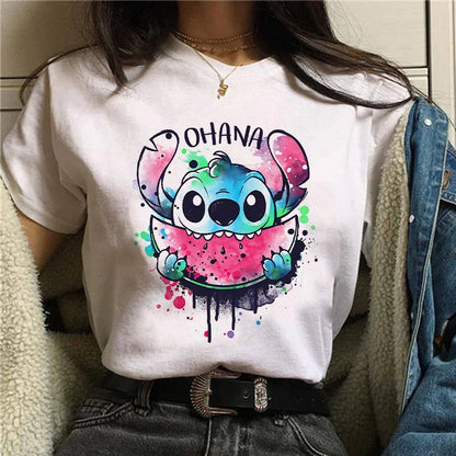 Camiseta divertida de dibujos animados de Stitch de Disney de los años 90 para mujer, camiseta de Lilo y Stitch, camiseta gráfica, ropa de calle, camisetas, ropa femenina