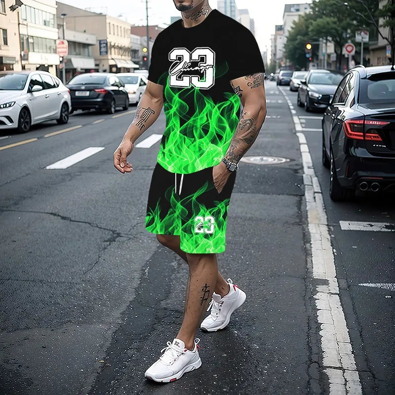 Conjunto de camiseta con estampado para hombre, pantalones cortos con estampado creativo