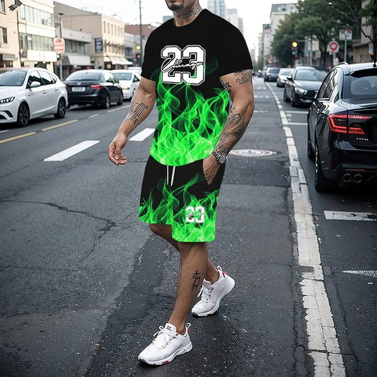 Conjunto de camiseta con estampado para hombre, pantalones cortos con estampado creativo