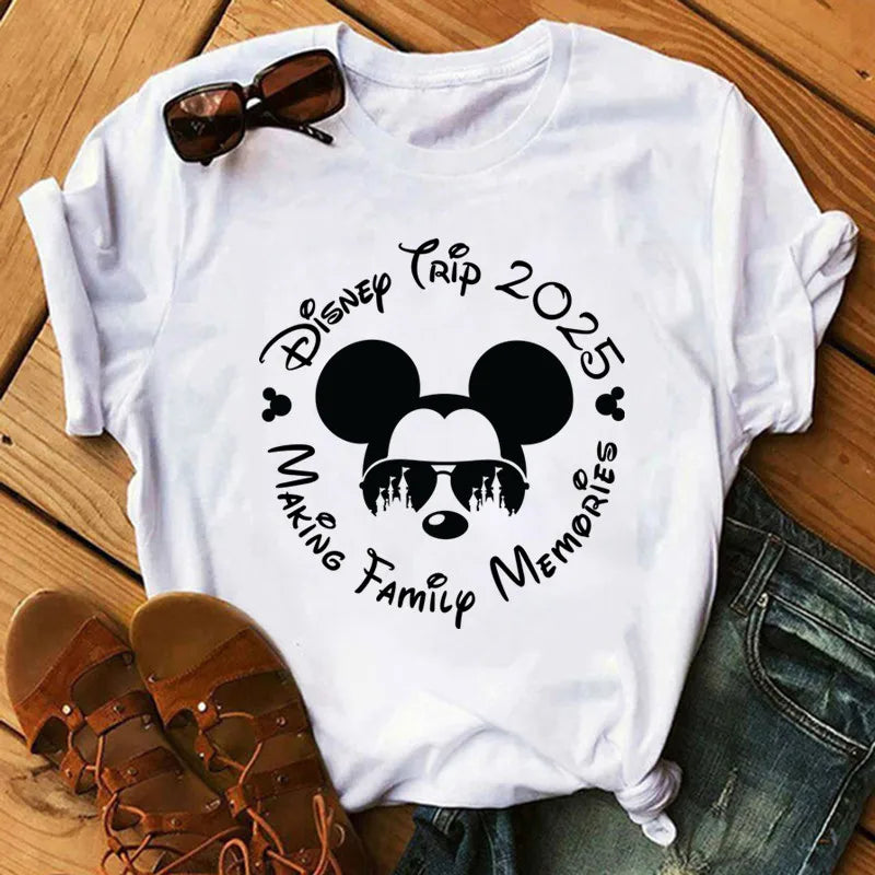 Camiseta de verano nueva de Disney Mickey y Minnie 2025 con estampado boni mujer, camiseta de manga corta, top informal holgadto Y2k para mujer
