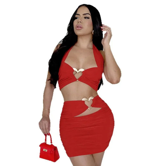 Conjunto de falda superior calada Sexy de moda para mujer , para fietas y la elegancia.