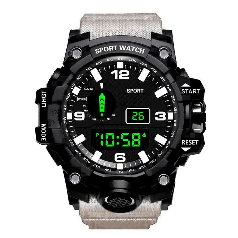 Reloj de pulsera electrónico deportivo de moda para hombre, esfera grande, multifuncional, resistente al agua, luminoso, alarma.