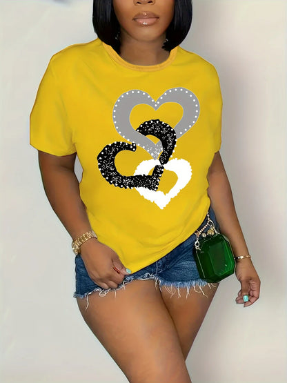 Camiseta holgada de manga corta con cuello redondo informal de gran tamaño con estampado de dibujos animados para mujer de verano