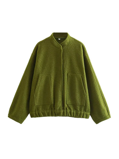 Chaqueta Bomber de gran tamaño con bolsillos para mujer, abrigo Vintage de manga larga con botón a presión, prendas de vestir exteriores para mujer, Tops elegantes