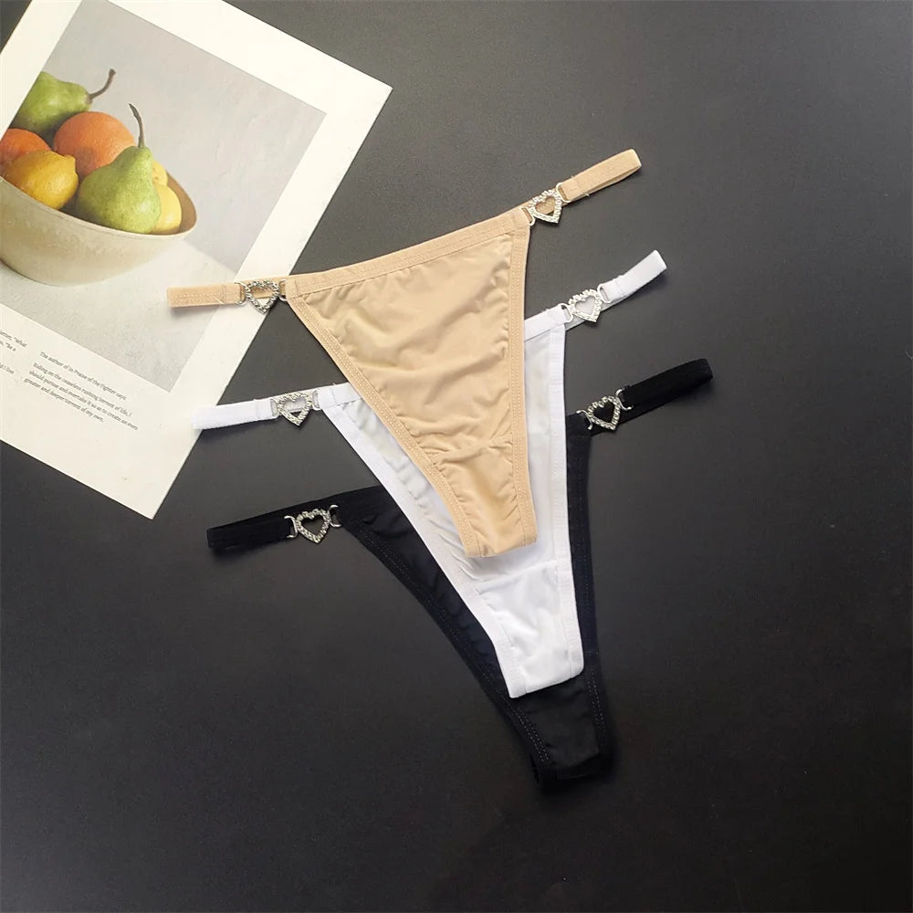 Tanga con tirantes para mujer, ropa interior con diamantes de imitación brillantes de talla grande
