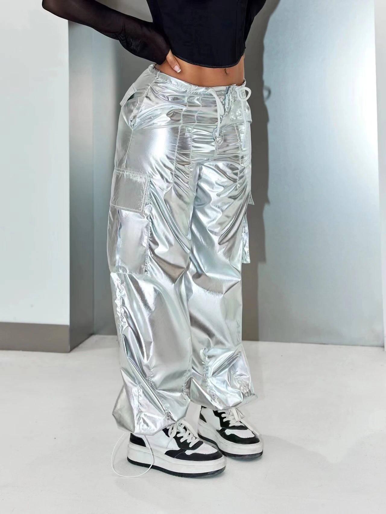 Pantalon para mujer de pierna ancha suelta Cargo Pantalones de paracaídas Trajes de festival