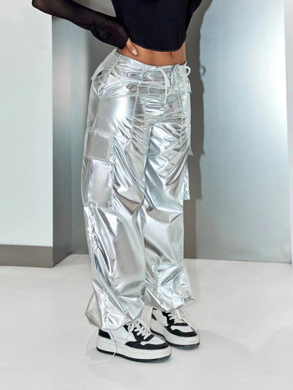 Pantalon para mujer de pierna ancha suelta Cargo Pantalones de paracaídas Trajes de festival
