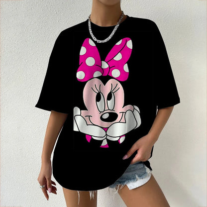 Camiseta de verano de manga corta para mujer, con estampado de cuello redondo