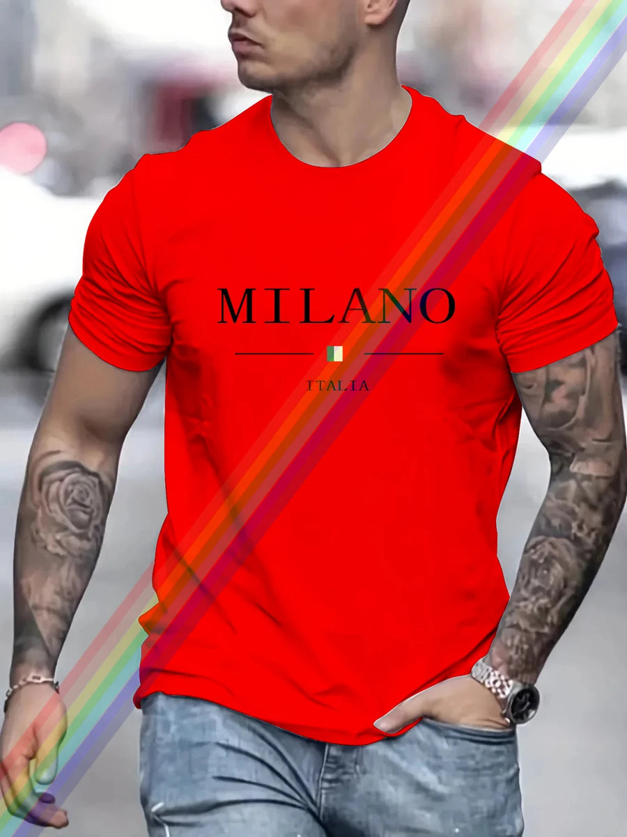 Camiseta informal de manga corta de algodón con estampado de letras Milano para hombre y mujer, ropa de verano, moda urbana