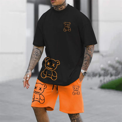 conjunto holgado de verano para uso diario en pareja, pantalones cortos de manga corta para exteriores y calle, traje de verano de dos piezas para hombre