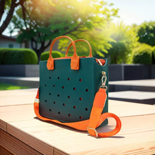 Bolso de mano morado con perforaciones  para mujer, informal, impermeable, para viajes, con abalorios, para playa y exteriores.