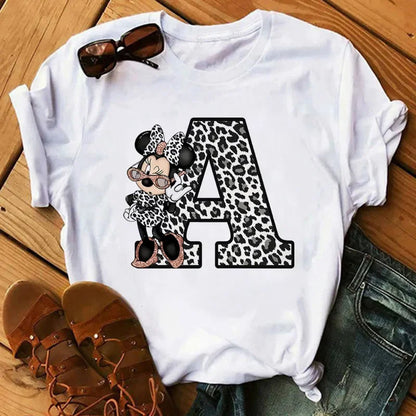 Camisetas con estampado de 26 letras para mujer, camisetas Disney 2024, camisetas casuales de verano de manga corta, camisetas gráficas para mujer, ropa para mujer
