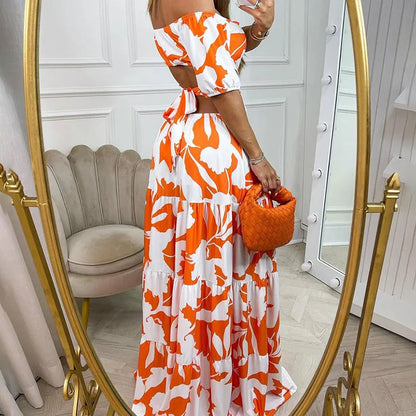 Robe moulante à imprimé tempérament sexy pour femme, robe ample à lacets à manches courtes et à la mode pour femme, robe taille haute