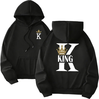 sudaderas con capucha para hombre y mujer, sudaderas con estampado de King Queen, ropa informal versátil para parejas, jersey diario para Otoño e Invierno