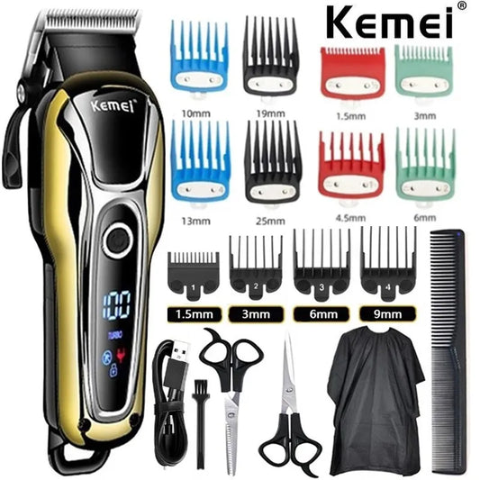 Kemei Professional Hair Clipper for Men Electric Hair Trimmer LCD Display Machine Set