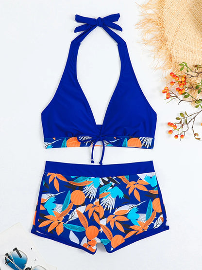 Conjunto de bikini estilo halter 2025, traje de baño corto de cintura alta para mujer, bañador estampado para mujer, traje de baño para playa