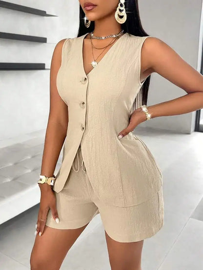 Conjunto de chaleco y pantalones cortos de Color sólido para mujer