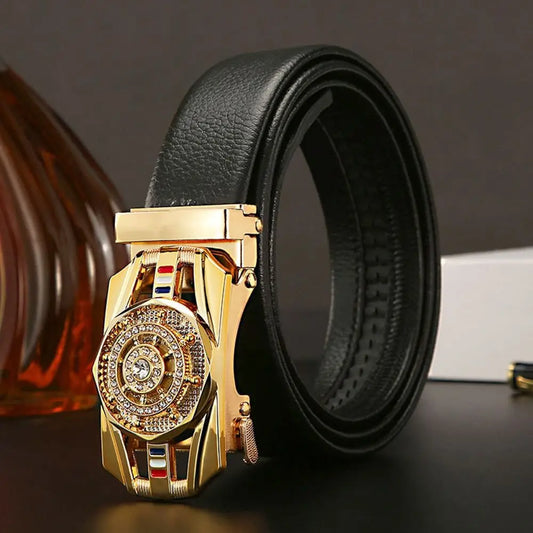Cinturón  para hombre, cinturón de cuero con hebilla automática, cinturón de lujo para hombre, decoración de diamantes de imitación