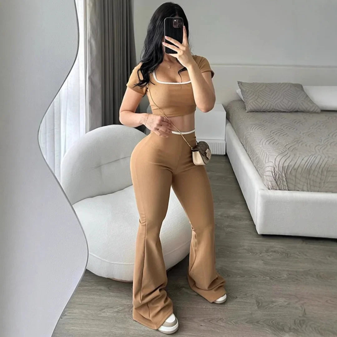 Nuevo conjunto estilo deportivo informal de Color puro, pantalones ajustados de manga corta