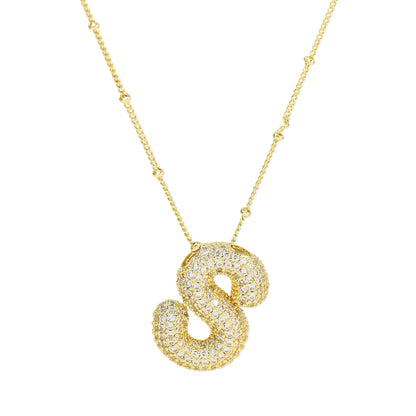 Collar con inicial de globo de circonita cúbica, colgante con letra burbuja del alfabeto AZ, chapado en oro y latón, para mujer, joyería de moda