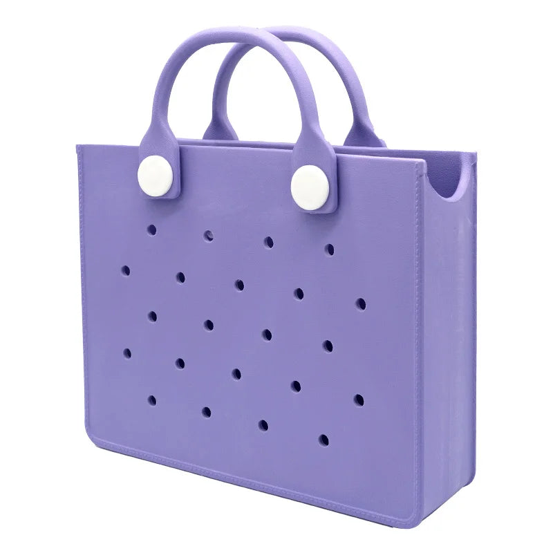 Bolso de mano morado con perforaciones  para mujer, informal, impermeable, para viajes, con abalorios, para playa y exteriores.