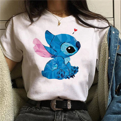 Camiseta divertida de dibujos animados de Stitch de Disney de los años 90 para mujer, camiseta de Lilo y Stitch, camiseta gráfica, ropa de calle, camisetas, ropa femenina