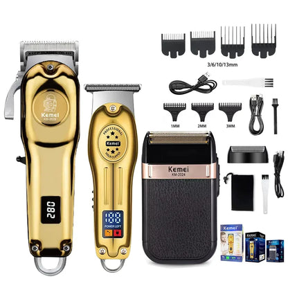 Cortadora de pelo eléctrica profesional Kemei KM-2628 KM-678 KM-2024, cortadora de barba, afeitadora recargable para hombres, kit recortador de pelo